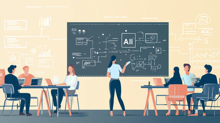 Artificial Intelligence Training Class with Teacher and Students