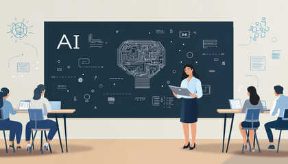Artificial Intelligence Training Class with Teacher and Students