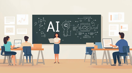 Artificial Intelligence Training Class with Teacher and Students