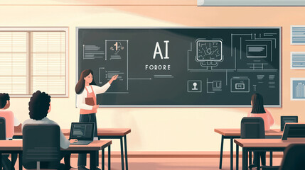 Artificial Intelligence Training Class with Teacher and Students