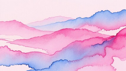 Obraz premium Abstract watercolor landscape with soft pink and blue hues blending into mountain-like forms