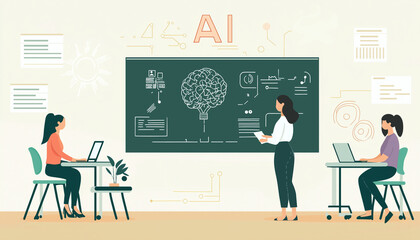 Artificial Intelligence Training Class with Teacher and Students
