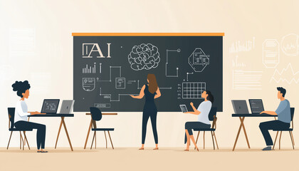 Artificial Intelligence Training Class with Teacher and Students
