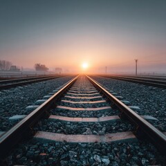 Fototapeta premium Sunrise on railway tracks