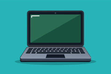 Modern laptop resting on a vibrant turquoise background, showcasing a sleek design and empty screen