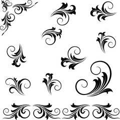 Fototapeta premium Elegant black swirls and flourishes collection for decorative design elements and ornate borders