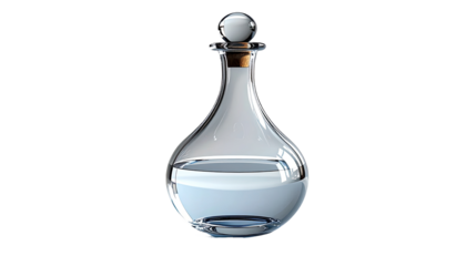 Clear glass decanter filled with a light blue liquid