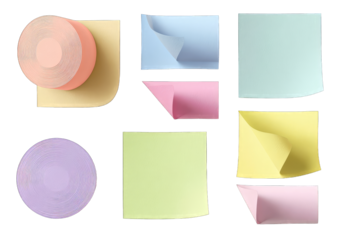 Assorted colorful sticky notes and a roll