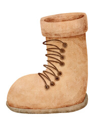 Watercolor Illustration of Tan Hiking Boot