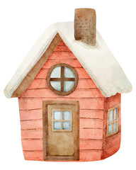Watercolor Illustration of a Winter House