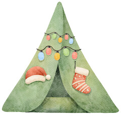 Watercolor Christmas Tree Tent Illustration