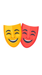 Two colorful comedy masks