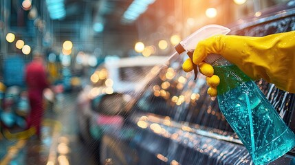 Obraz premium Hand Washing Car In Factory