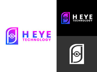 Initial letter H with eye tech logo design vector template. Initial identity tech logo design icon vector. Technology logo design icon