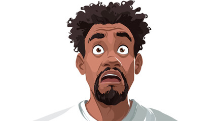 A close-up vector illustration of a cartoon man's face. The man has dark skin, dark curly afro hair, and a goatee. His expression is one of surprise or shock, with wide eyes and an open mouth.