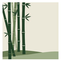 Stylized bamboo grove scene with vertical, segmented stalks and simplistic terrain shapes