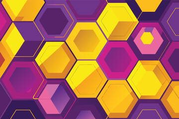 Colorful hexagonal patterns create a vibrant background with purple, pink, and yellow hues for design projects