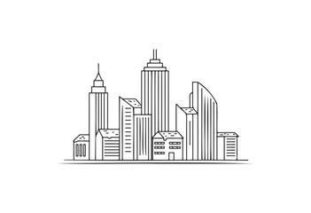 Obraz premium Monochrome city skyline illustration with various modern skyscrapers - stock vector