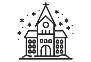 Fototapeta premium Hand-drawn winter church with snowflakes - stock vector