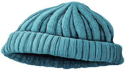 Close-up illustration of a teal or turquoise knit beanie hat. The hat is depicted against a white background. The illustration style appears to be a digital drawing or painting
