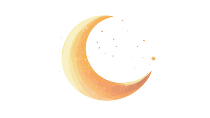 A digital illustration depicting a golden crescent moon against a white background. The moon is rendered in a watercolor or painted style with a soft, slightly textured appearance. 