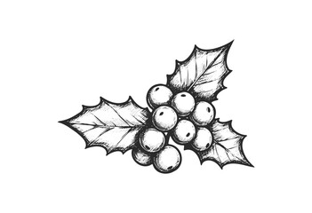 Fototapeta premium Black and white holly leaves and berries sketch - stock vector