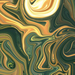 Vibrant golden abstract swirl art with green undertones, featuring fluid marble waves for luxury, creative, and decorative backgrounds.
