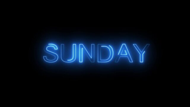 glowing Sunday blue neon light text design icon loop animation on background. illuminated lettering prefect for weekend themed visuals.