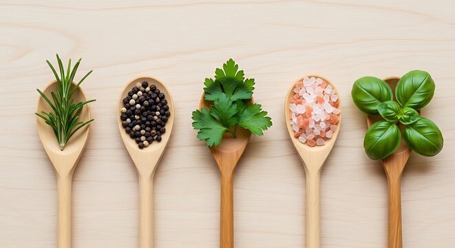 Wooden Spoons with Herbs and Spices. - Powered by Adobe