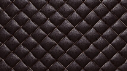 Naklejka premium Close-up of quilted dark brown leather texture. AI image