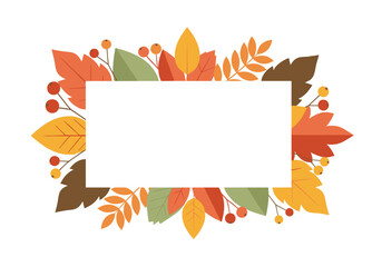 Fototapeta premium Decorative autumn leaves and berries frame with a blank space for text.