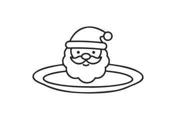 Fototapeta premium Cute santa claus face on plate outline illustration for christmas - stock vector