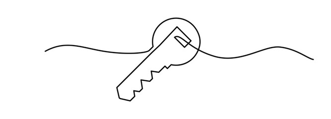 One line key. Continuous keyword symbol, unlock art vector illustration, minimal key