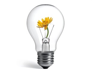 A clear lightbulb with a yellow flower inside