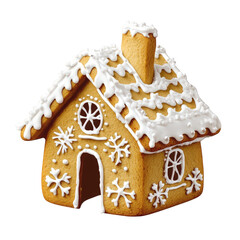 Gingerbread house isolated on transparent background, a festive treat adorned with intricate icing details, evoking the warmth and joy of the holiday season with its sweet charm