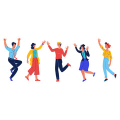 Obraz premium Group of happy business people celebrating success and jumping
