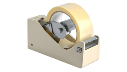 Beige tape dispenser with clear tape roll