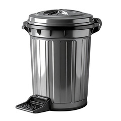 A glossy black trash can