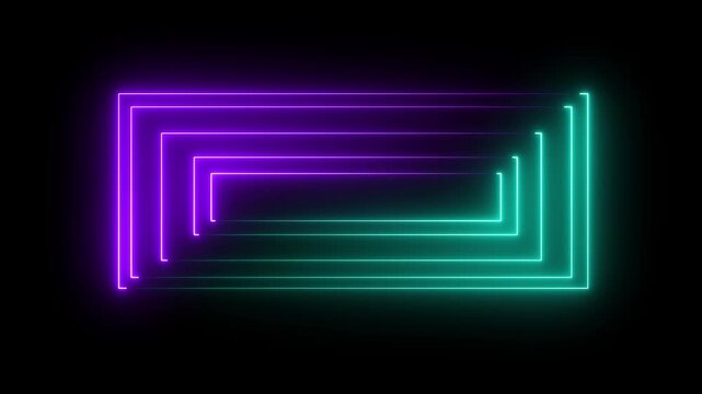 Glowing neon rectangle icon features concept abstract neon glowing square frame animation