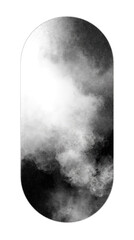 Oval-shaped grayscale image of smoky clouds