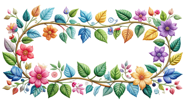 Floral border frame with vibrant flowers and leaves