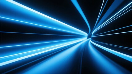Abstract blue light tunnel with radiant streaks converging into a central point