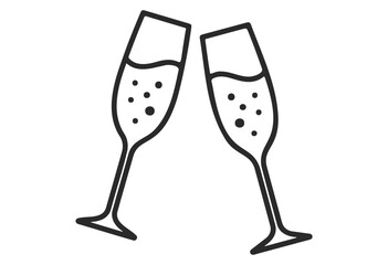 Two clinking champagne glasses icon celebrating cheerful occasions - stock vector
