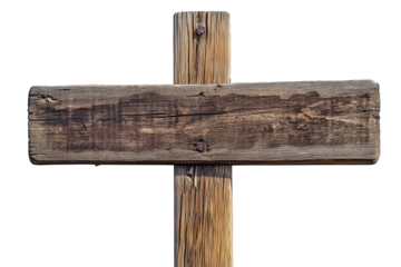 Aged wooden sign isolated on transparent background, showcasing a rustic and weathered texture, ideal for adding a vintage touch to your creative projects with its natural grain