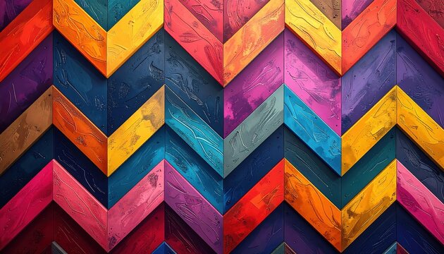 A vibrant chevron pattern showcases a variety of bold, textured colors, creating a dynamic and eye-catching design. - Powered by Adobe