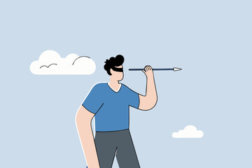 confused businessman blindfold throwing dart.