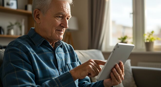 Senior man using tablet