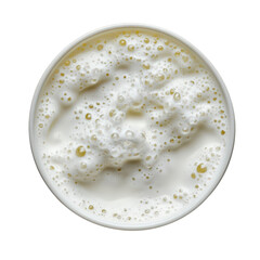 Overhead view of a glass of milk isolated on transparent background, showcasing its creamy texture and frothy bubbles, perfect for a refreshing and healthy beverage to enjoy anytime