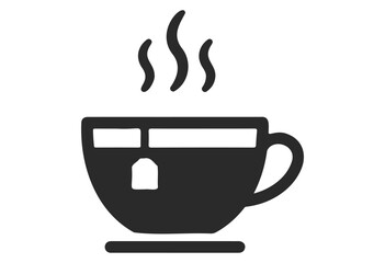Minimalist black tea cup icon with steam and tea bag tag - stock vector