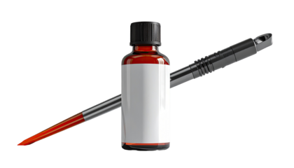 Amber bottle, black pen, lab supplies